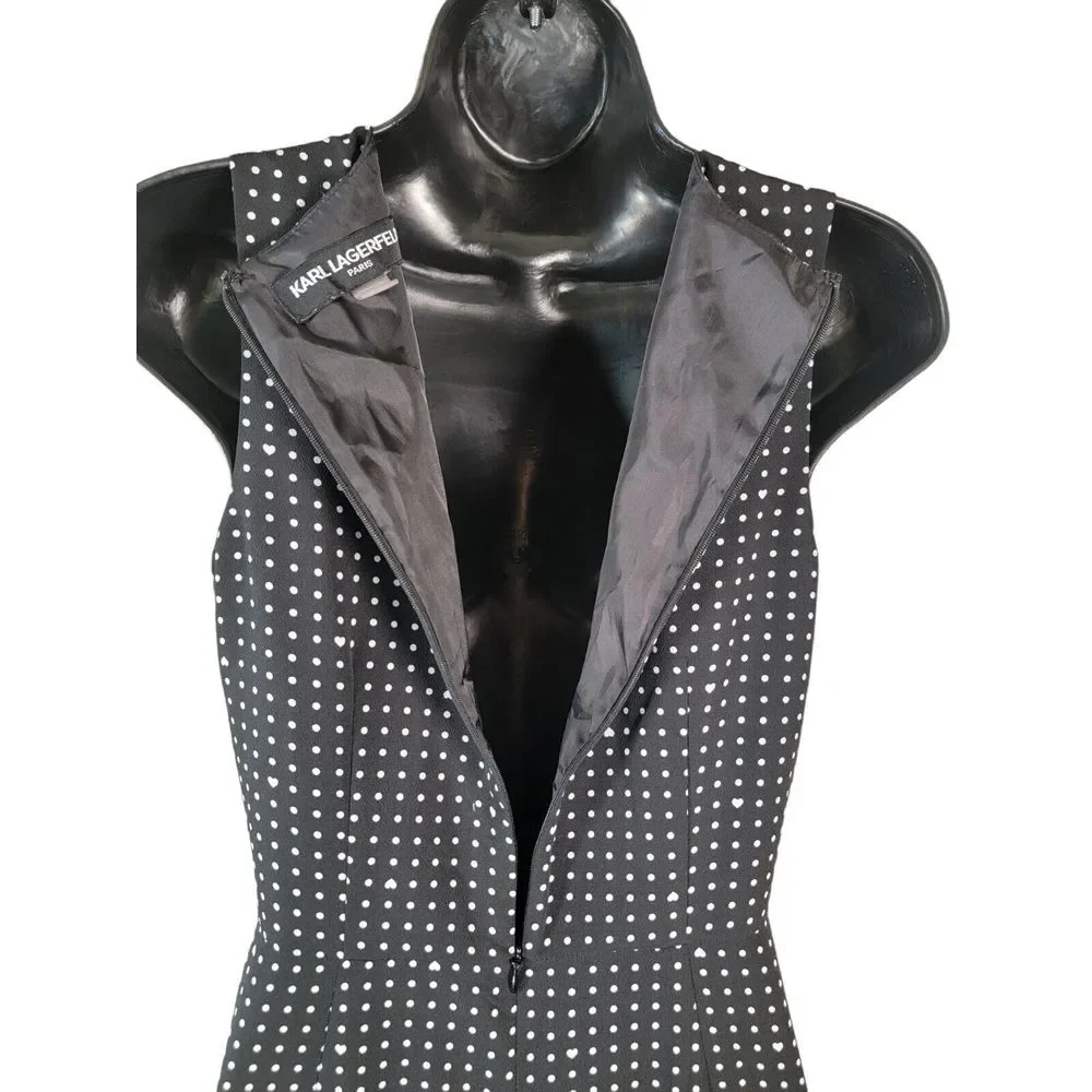 Karl Lagerfeld Paris Black White Polka Dot Hearts Crop Wide Leg Jumpsuit Size 2‎
